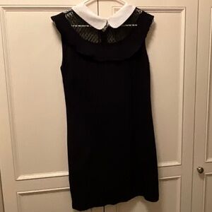 Short Black Dress With Mesh Neck and Collar Size S LBD